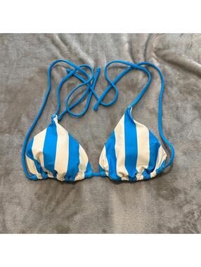 Blue & White Striped Triangle Bikini Top - Women